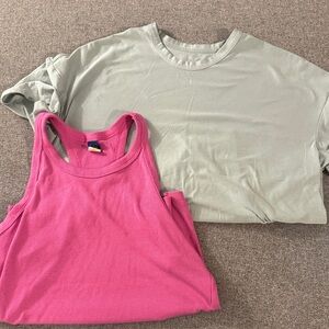 5/$15- Pink Tank Top and Green T-Shirt Set